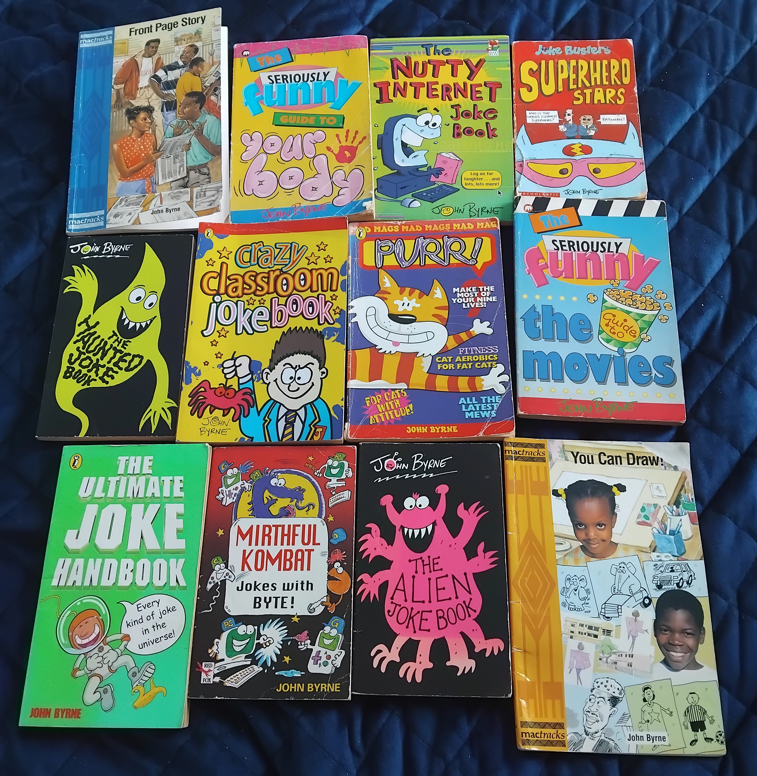 A selection of John Byrne's published books for children and adults — published by Penguin, HarperCollins, Macmillan and others