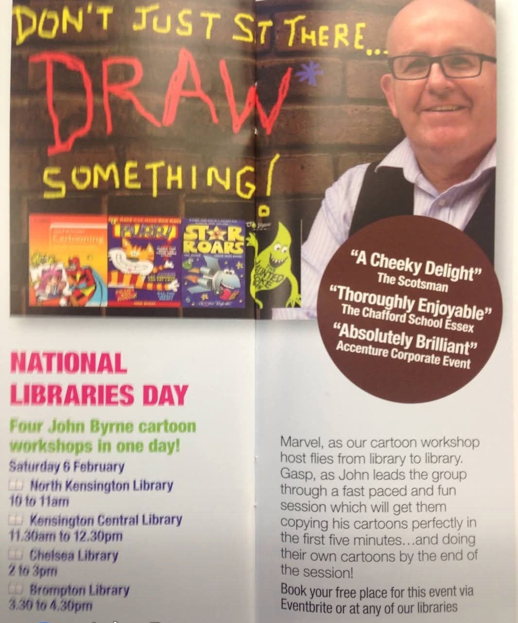 John Byrne running National Libraries Day cartoon workshops